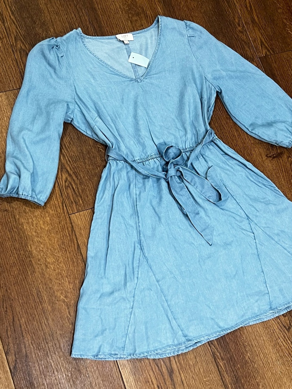 LOFT Light Blue Girls' Chambray Tie-Waist Dress